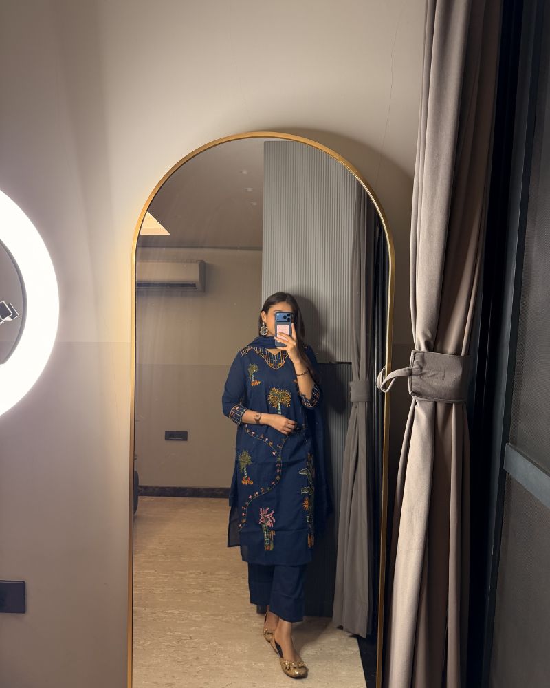 BLUE SUIT WITH FLORAL EMBRDRY