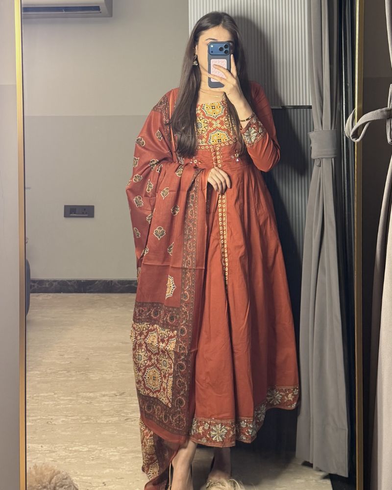 ORANGE ANARKALI DOUBLE LAYER