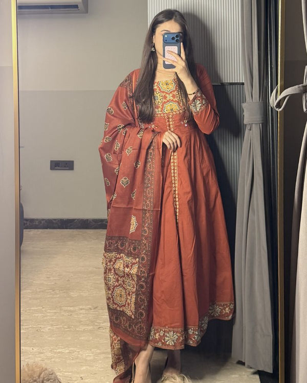 ORANGE ANARKALI DOUBLE LAYER