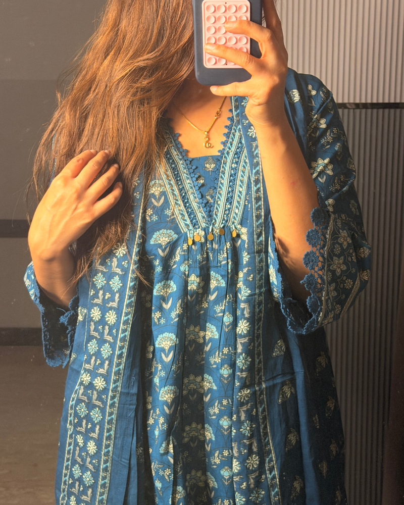BLUE PRINTED SUIT COTTON