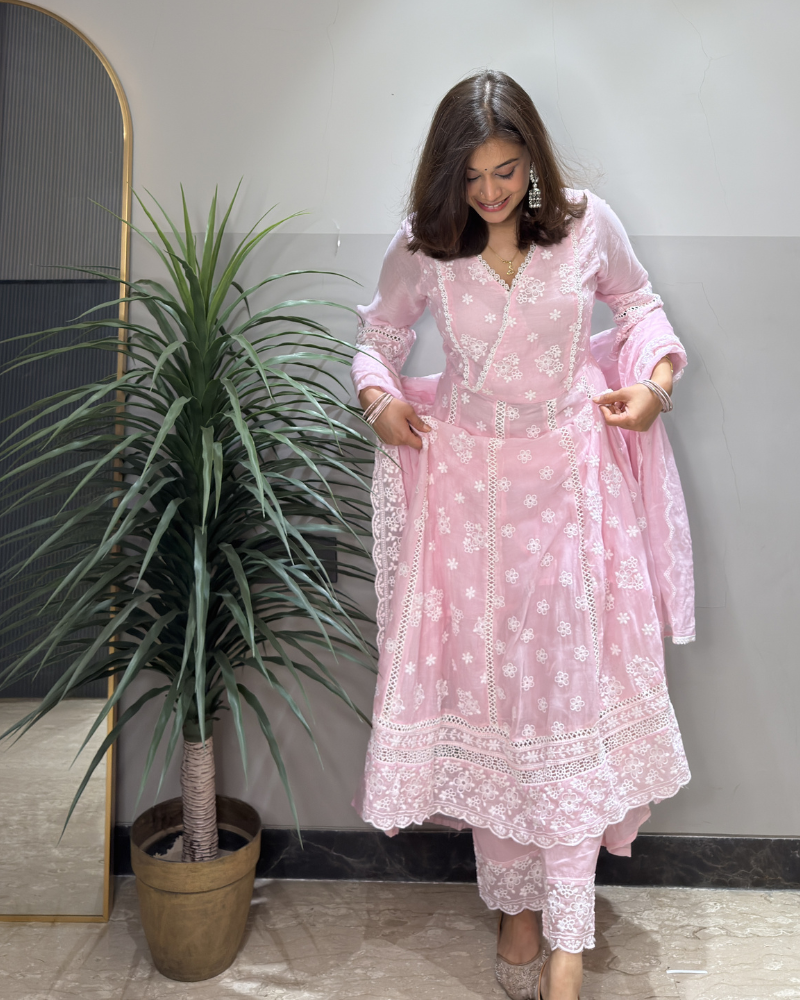 Pink Chikankari Anarkali