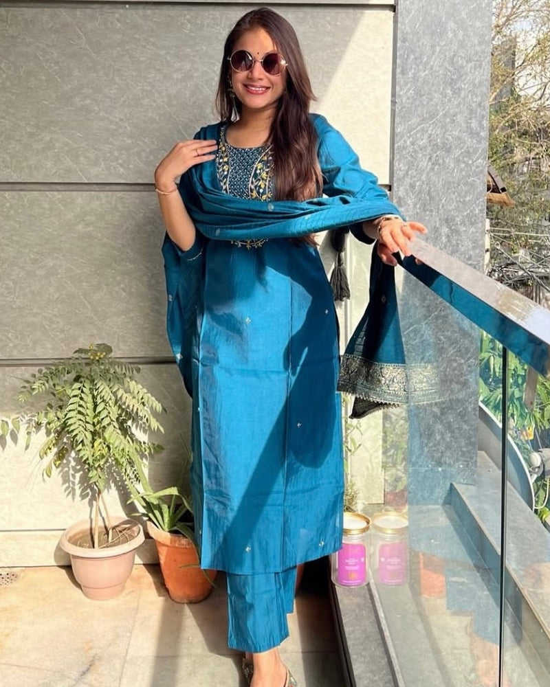 BLUE SILK SUIT