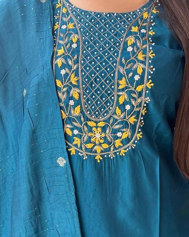 BLUE SILK SUIT