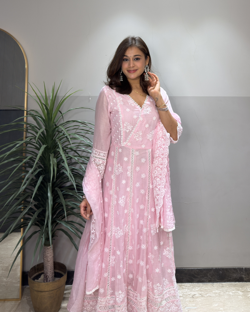 Pink Chikankari Anarkali