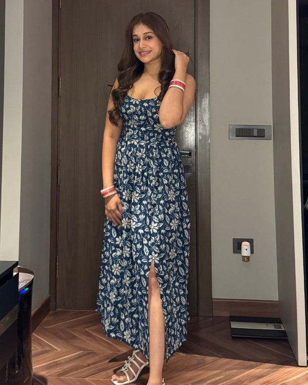 BLUE BACKLESS DRESS