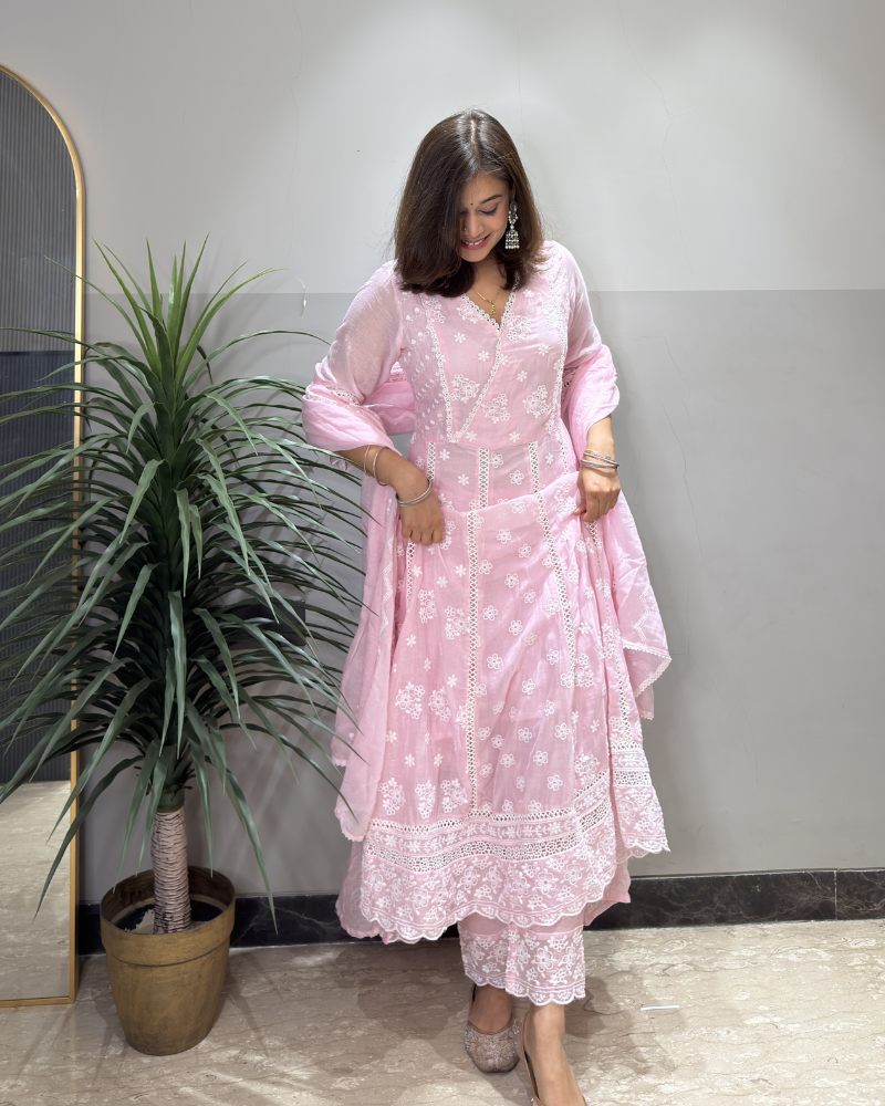 Pink Chikankari Anarkali