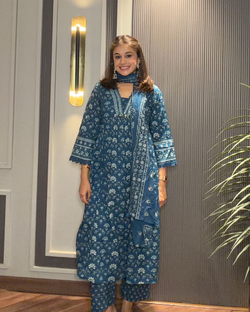 BLUE PRINTED SUIT COTTON