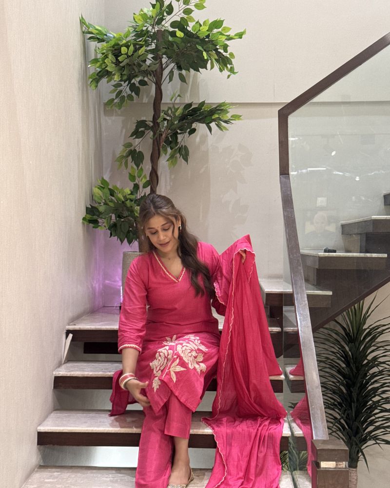 MUL CHANDERI PINK SUIT