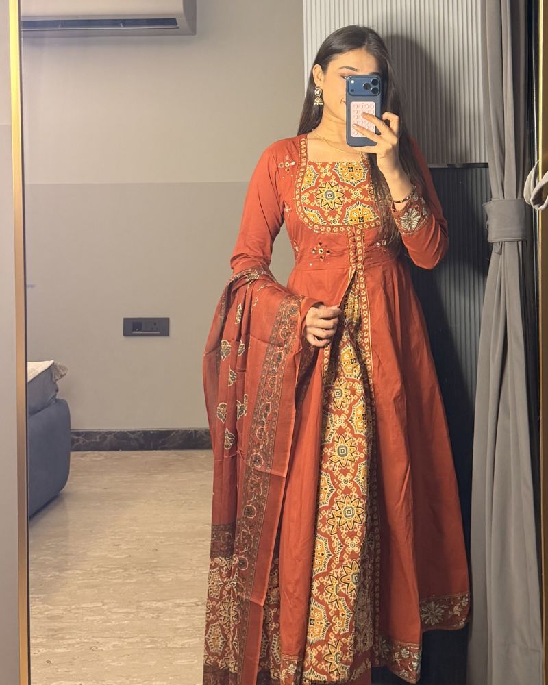 ORANGE ANARKALI DOUBLE LAYER
