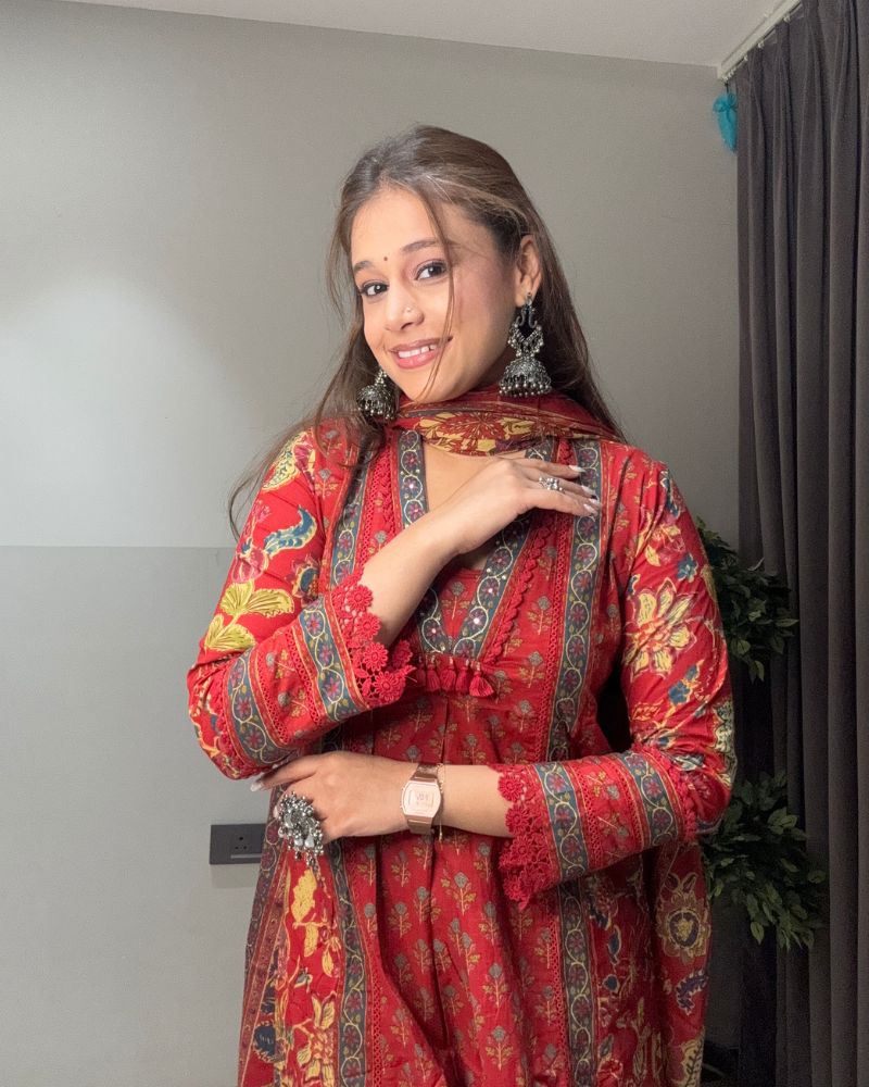 RED PRINTED SUIT SET
