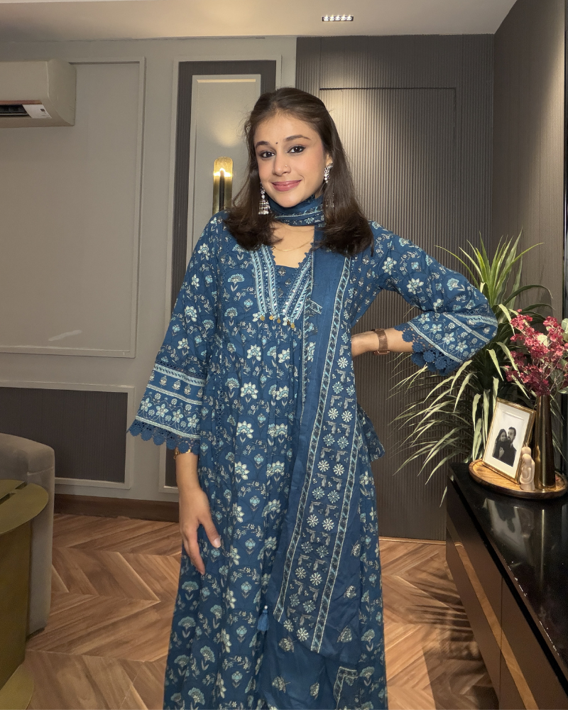 BLUE PRINTED SUIT COTTON
