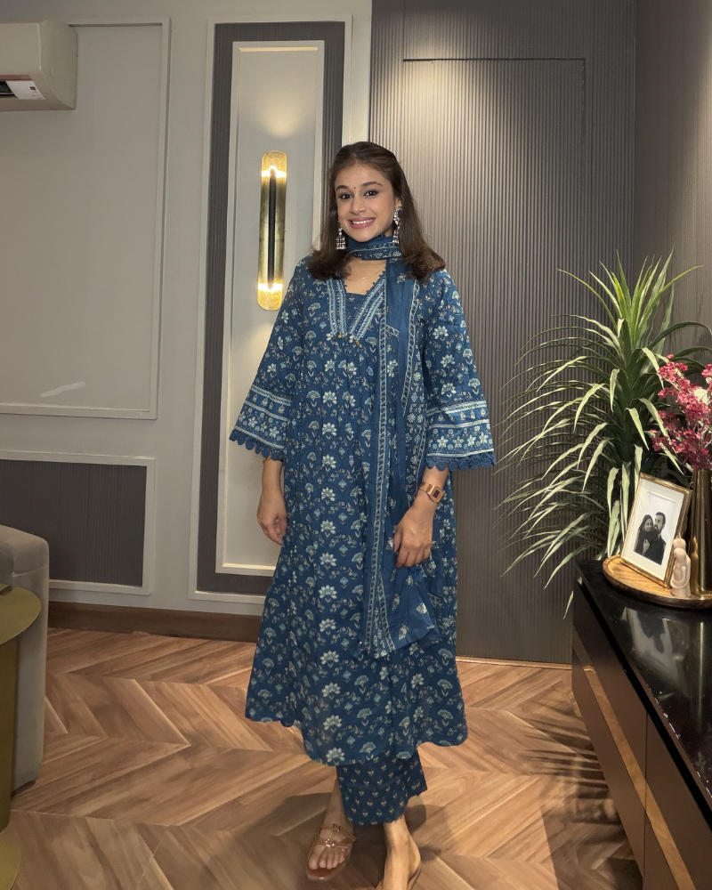 BLUE PRINTED SUIT COTTON