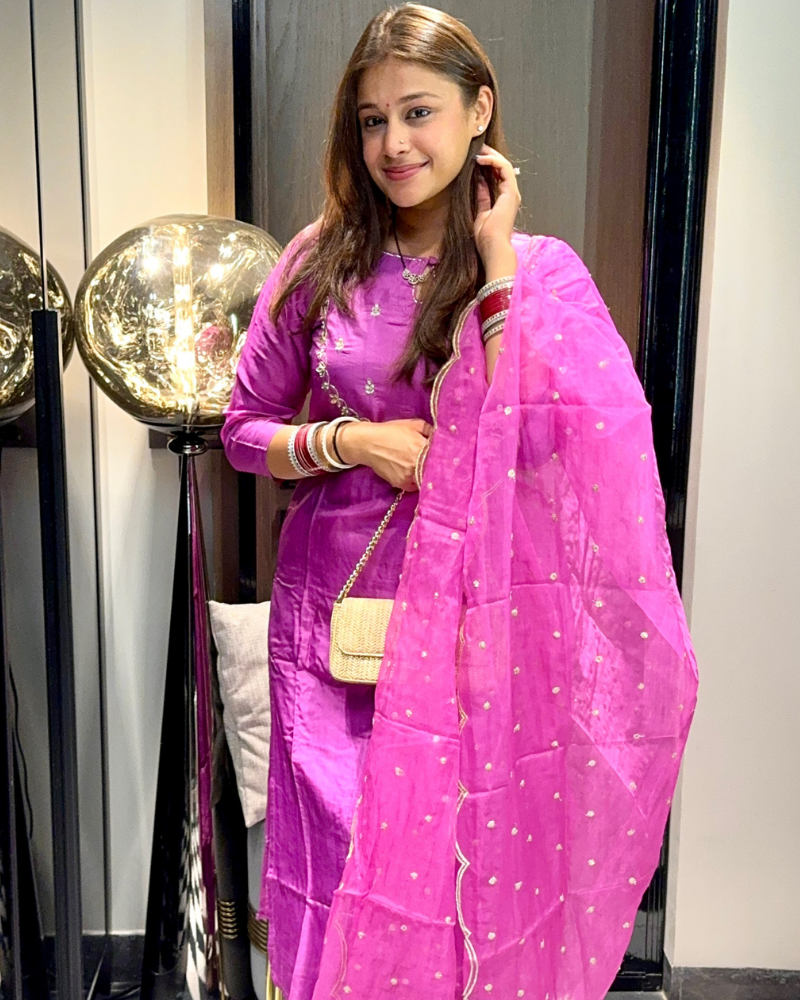 HOT PINK SUIT SET WITH ORG DUPATTA