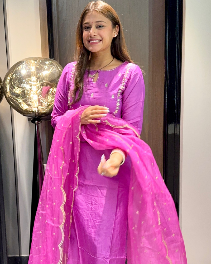 HOT PINK SUIT SET WITH ORG DUPATTA