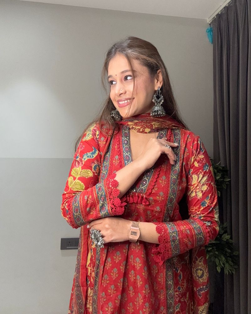 RED PRINTED SUIT SET