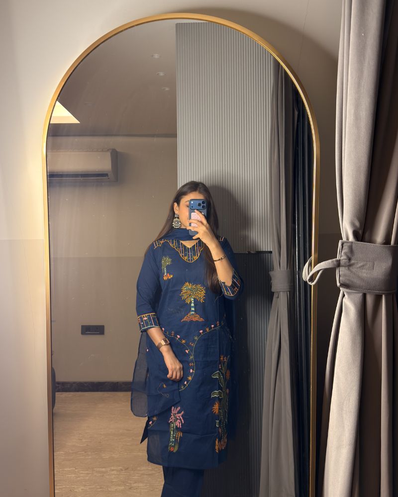 BLUE SUIT WITH FLORAL EMBRDRY