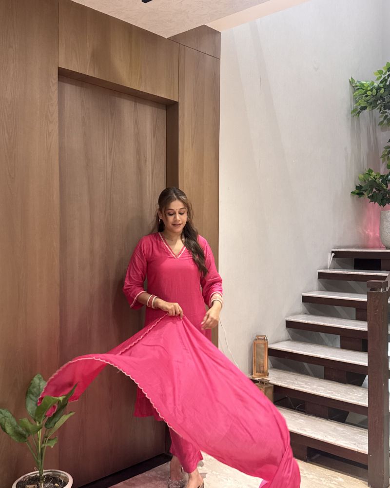 MUL CHANDERI PINK SUIT