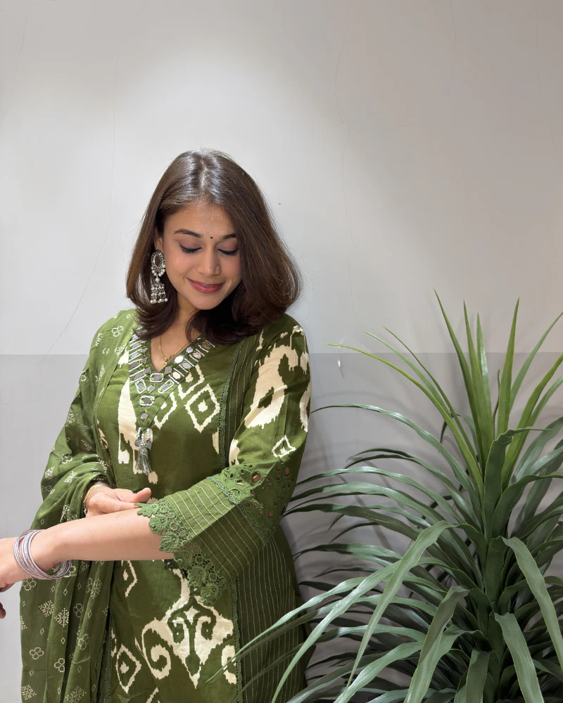 GREEN IKKAT SUIT