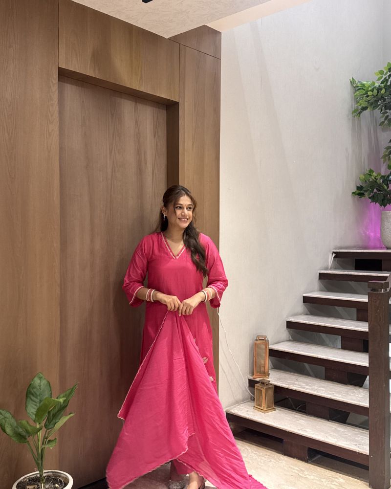 MUL CHANDERI PINK SUIT