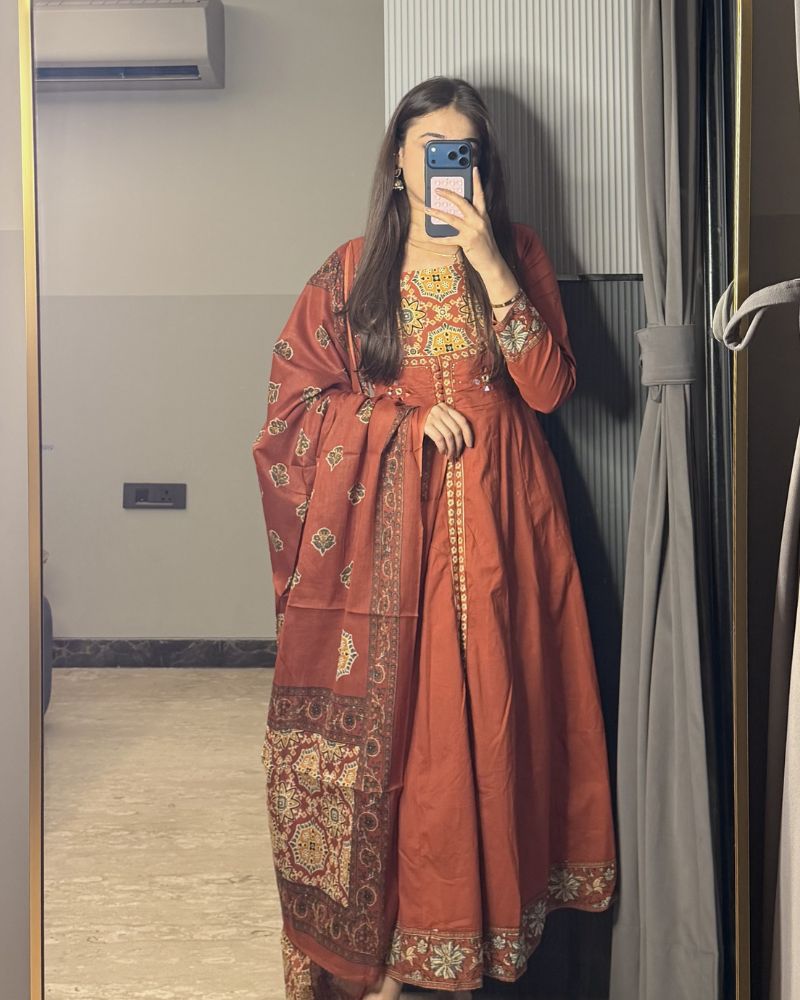 ORANGE ANARKALI DOUBLE LAYER