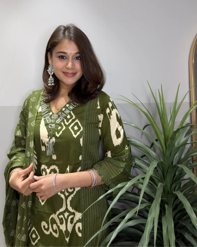 GREEN IKKAT SUIT