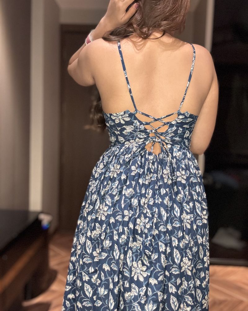 BLUE BACKLESS DRESS
