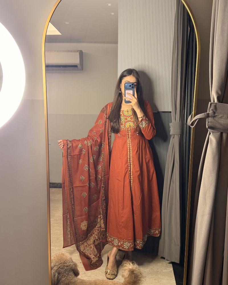 ORANGE ANARKALI DOUBLE LAYER
