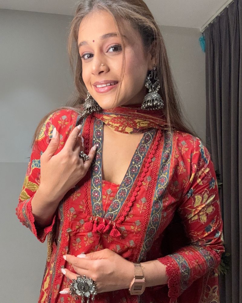 RED PRINTED SUIT SET