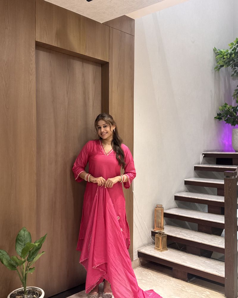 MUL CHANDERI PINK SUIT