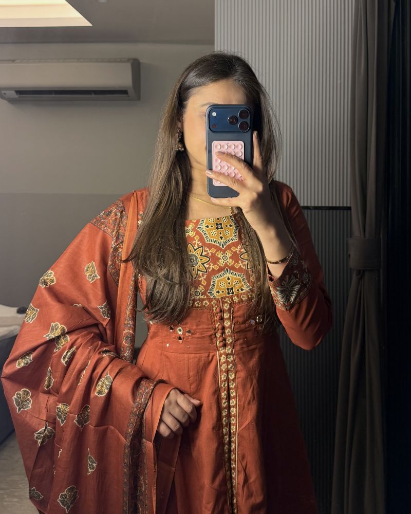 ORANGE ANARKALI DOUBLE LAYER