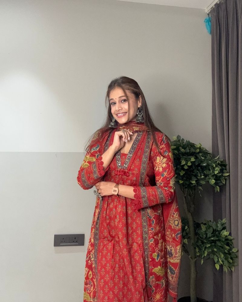 RED PRINTED SUIT SET