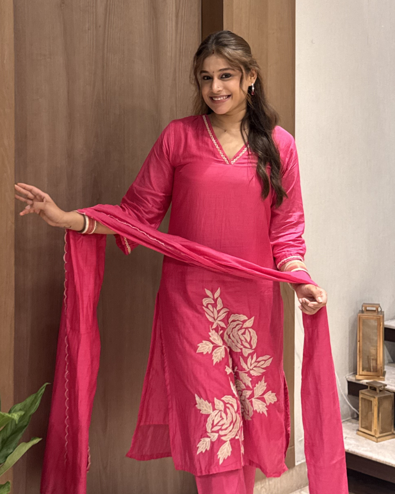 MUL CHANDERI PINK SUIT