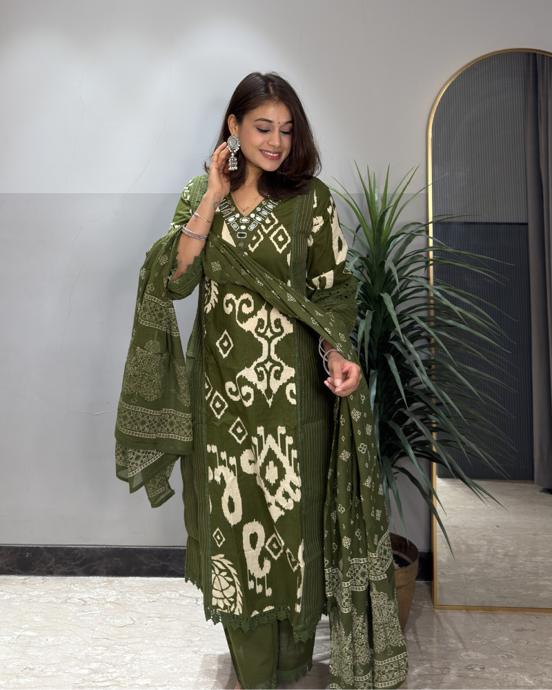 GREEN IKKAT SUIT